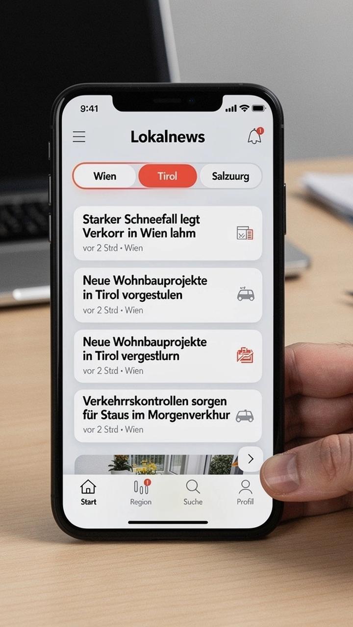 Startansicht mit lokalen Schlagzeilen und Regionen