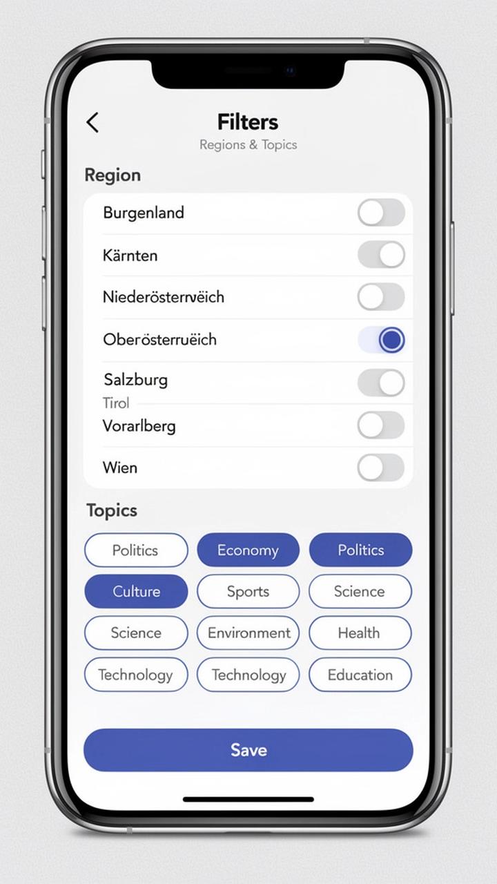 Filteransicht mit Bundesland und Themenwahl