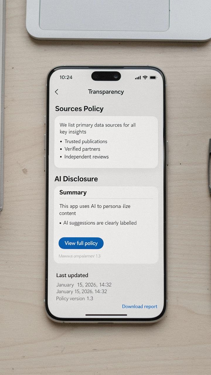 Transparenzansicht mit Hinweis zu Quellen und KI